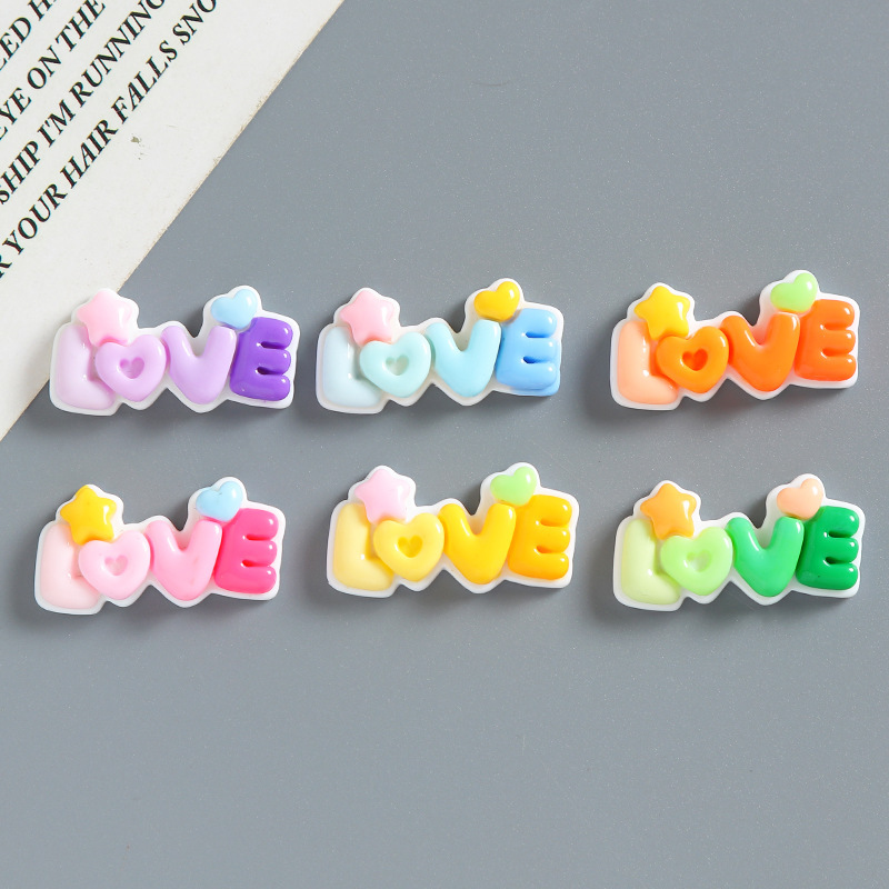 漫画グラデーションLOVEアルファベット樹脂アクセサリーdiyクリームゴム携帯ケースヘアピンアクセサリーアクセサリー材料|undefined