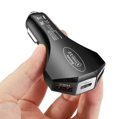Qc3.0 Fast Charge Car Charger 3. One Drag Three QC 3.0 Car Mobile Phone Charger Dual usb Car Charger (Mobil şarj cihazları) - baixas-qc30-black-bare-metal