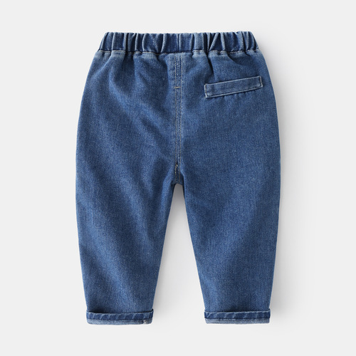 2024 spring boys 'denim pants casual cotton fashionable pants monochrome mid-waist soft and cute pants
