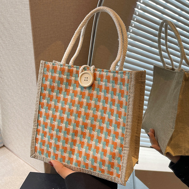 麻布製ハンドバッグ レディース 新作 リネン製ギフトバッグ 黄麻織りハンドバッグ 小さめショルダーバッグ|undefined