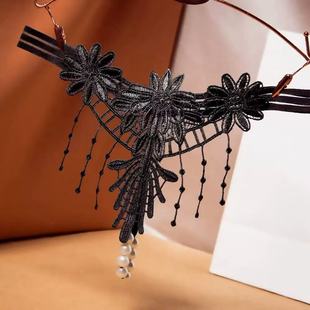 Tassel Embroidery Sexy Pearl Thong Women's Sexy Beaded Interactive Passion Open File Free of Taking Off Temptation Thin Strap T-Pants