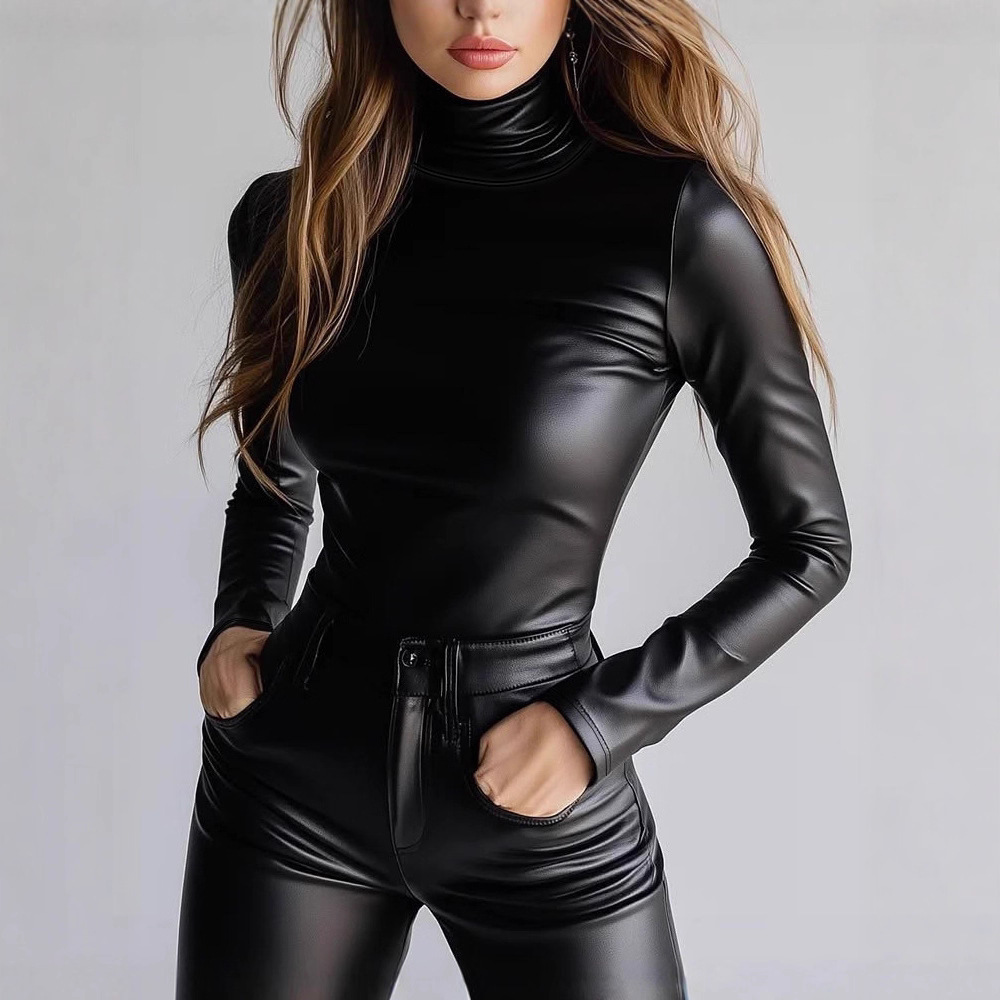 European and American Cross-Border Amazon Autumn Fashion Elegant Large Size Women's Versatile Elastic Half Turtleneck Slimming Bottoming Shirt