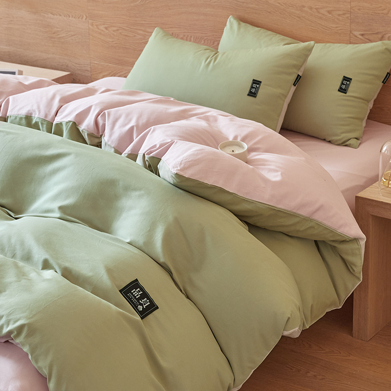 Nuevo traje de cama de algodón lavado de algodón de cuatro piezas de algodón 2025 nuevo traje de dormitorio de funda de edredón de sábana simple de tres piezas