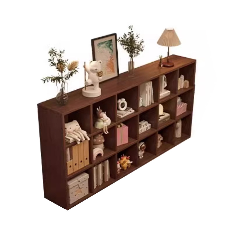 Escritorio de cabezal de cama, gabinete de libros de color nuez, gabinete de cuadrícula libre, gabinete de almacenamiento al lado de la cama