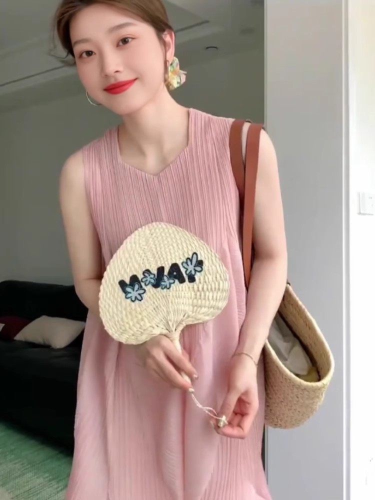 Váy maxi nữ áo ba lỗ không tay thắt eo dáng suông rộng họa tiết nụ hoa mùa hè — Màu đen chi tiết 10
