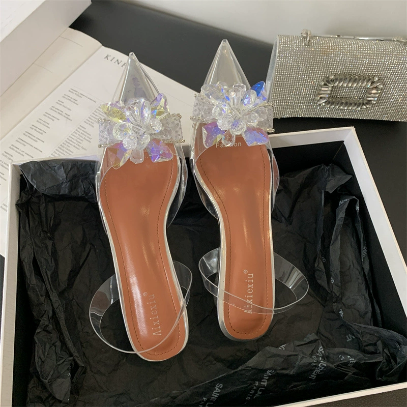 2025 новая летняя вода вино стакан и сандалии со стразами стекло прозрачная женская обувь на высоком каблуке для внешней торговли 40 ярдов