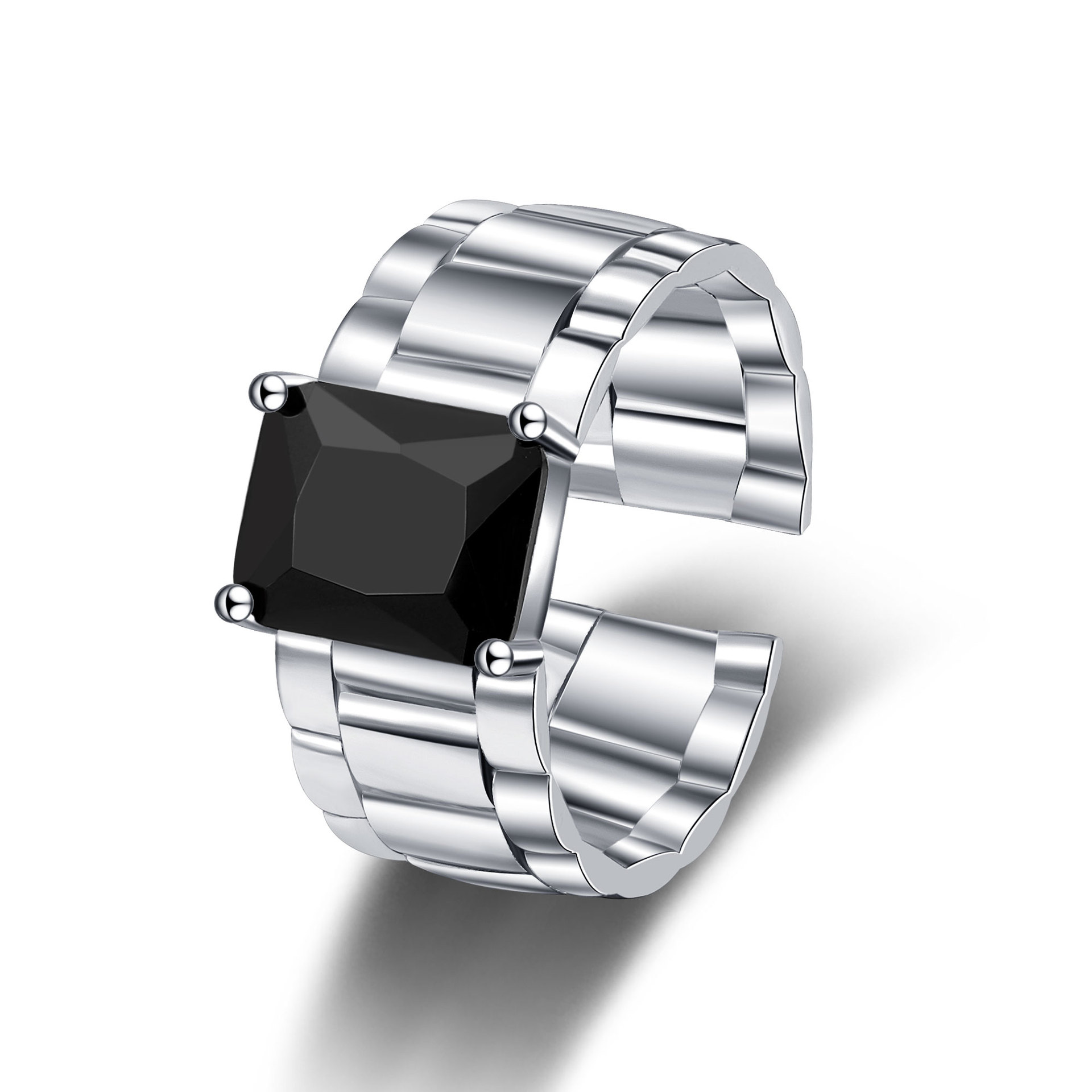 retro fashionable rectangular black trend design universal ring with…