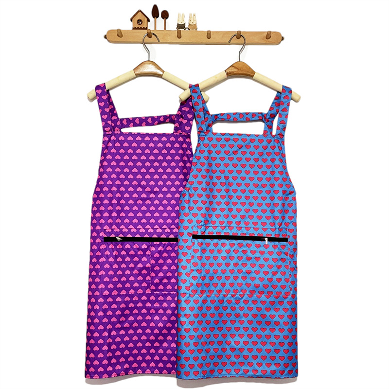 새로운 복숭아 심장 방수 스트랩 앞치마 성인 주방 안티 오일 작업복 가정용 청소 지퍼 PVC 허리