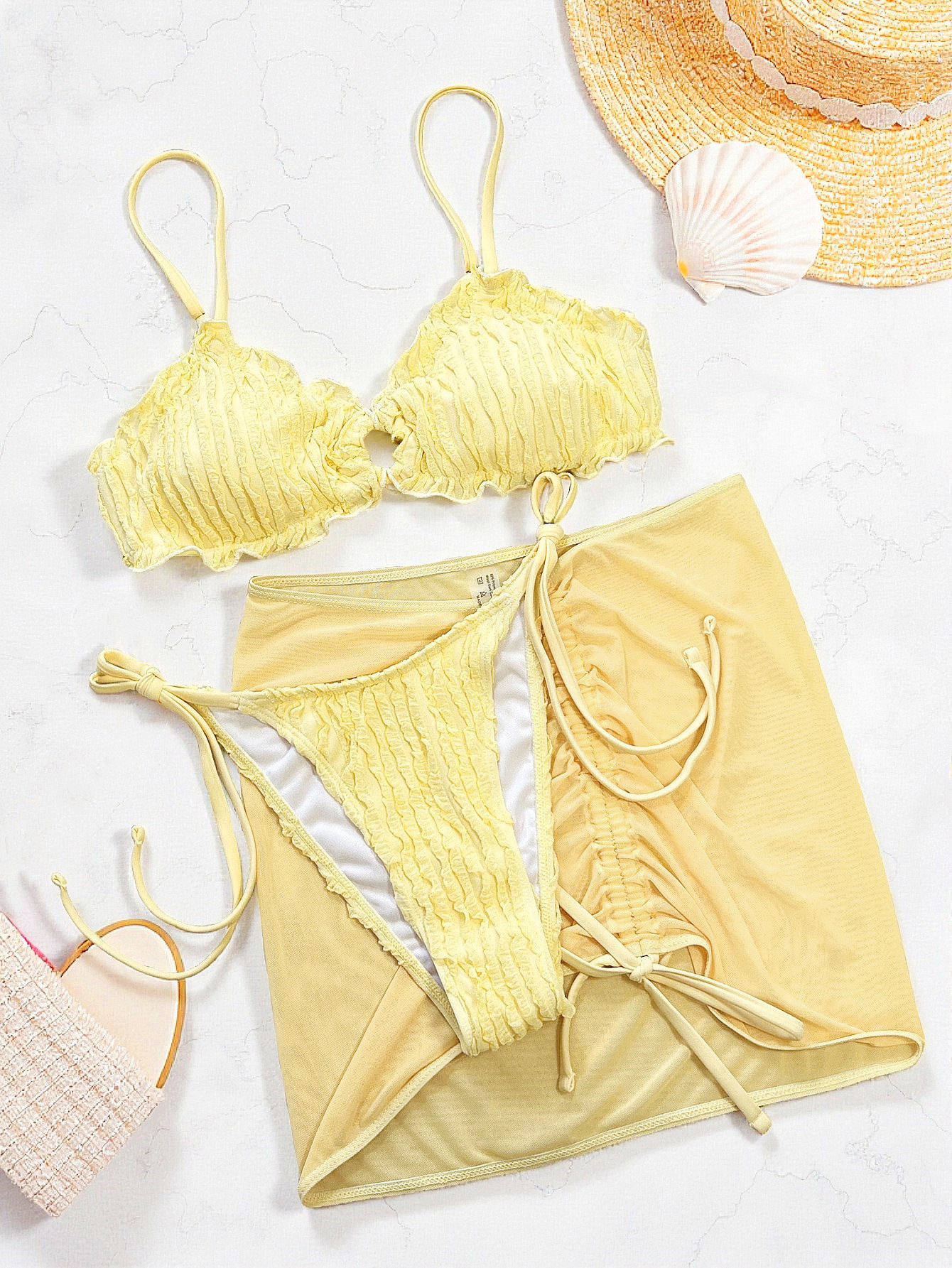 Gult bikini set med push-up och mavekontroll för damer_voghion.com