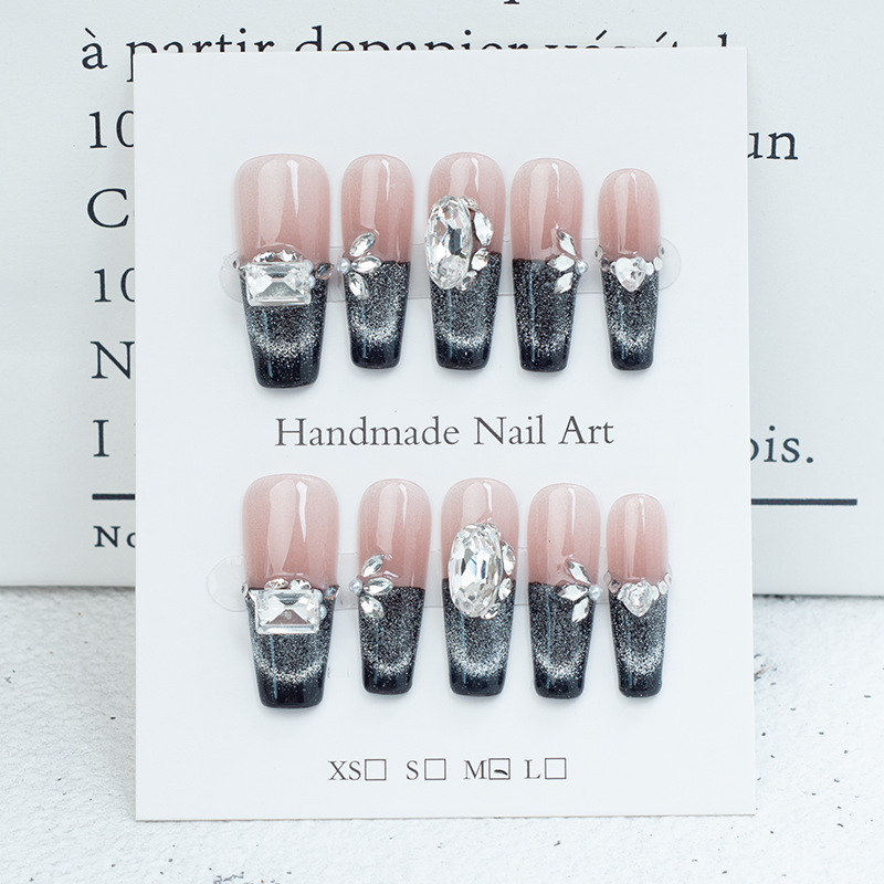 纯手工穿戴甲暗黑系微笑猫眼甲片高端法式美甲贴片新款指甲片分码