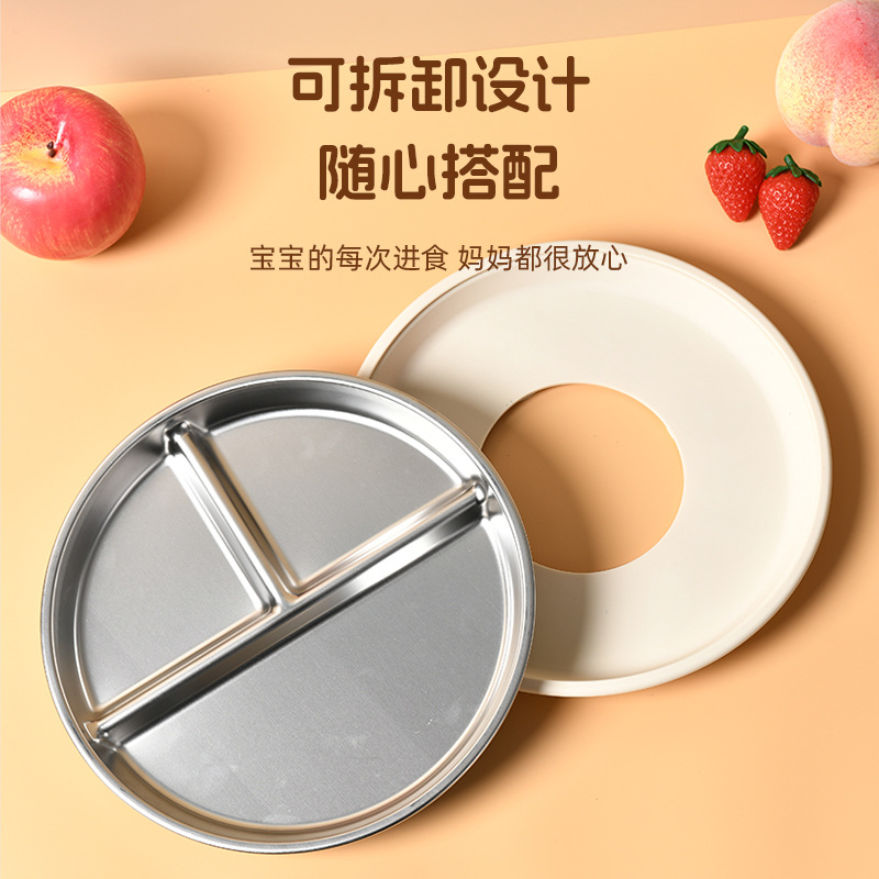 Platos de acero inoxidable con ventosa, silicona antideslizante, aislamiento térmico, niños