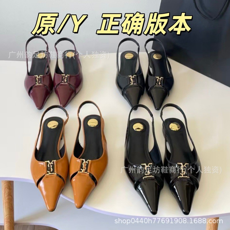 YSL2026 Spring Collection Women's Fashionable Patent Leather Sandals with Thin Heel and Metal Buckle, Elegant and Versatile Closed-Toe High Heels