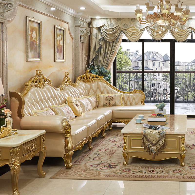 欧式沙发组合客厅奢华法式转角沙发香槟金色美式实木家具 K20