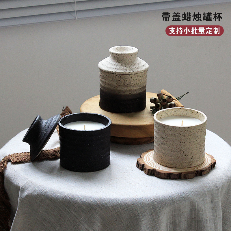 Stoneware Scented Candle Container Empty Cup Wabi-Sabi Ceramic Candle Holder Fragrance Ornament Creative Palm Incense Base Incense Holder