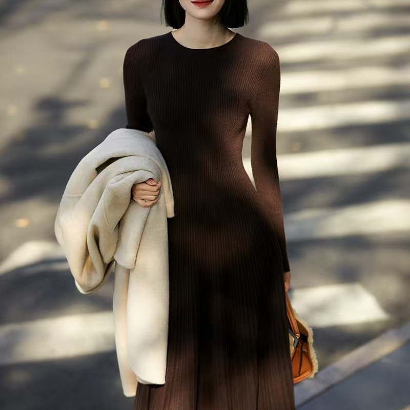 淑女2025新款秋冬100羊毛连衣裙子女半高领法式气质收腰显瘦长裙|undefined