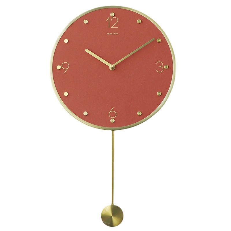 Metal mudo reloj de oscilación: Color de lujo ligero moderno lujo ligero ins Reloj de pared latón escala color MDF reloj cara