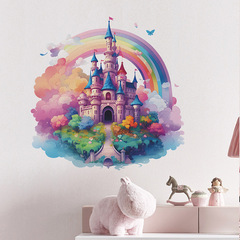 外貿卡通夢幻彩虹城堡兒童臥室玄關家居裝飾牆貼貼紙自粘批發跨境