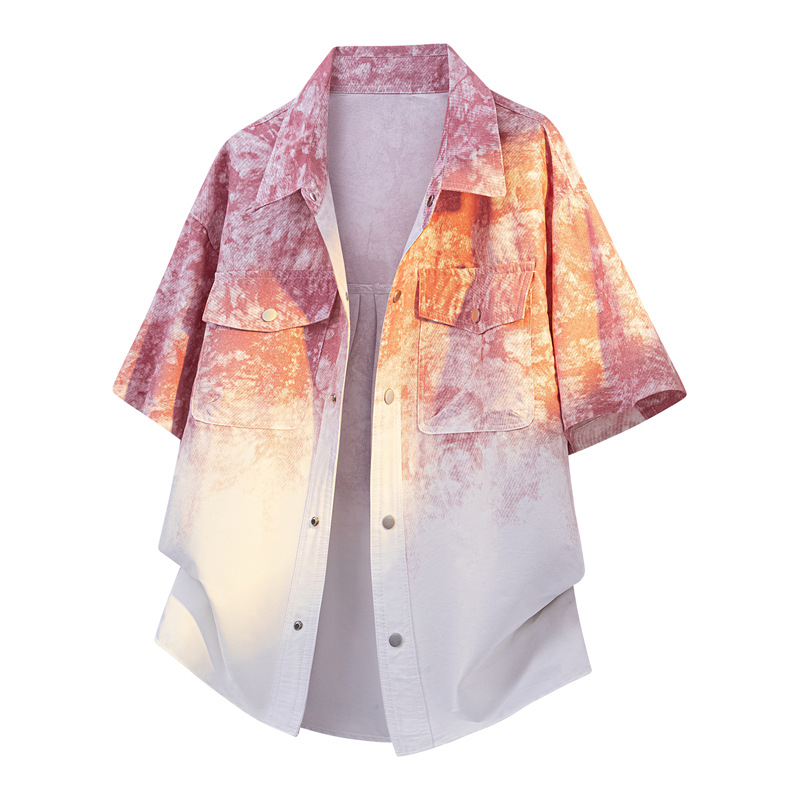 【得物新品】【厂家直销】夏季新款情侣港式慵懒风潮牌扎染渐变衬
