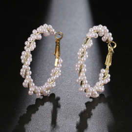 高奢气质线圈珍珠耳环女小众设计感耳环百搭轻奢时尚串珠耳饰批发