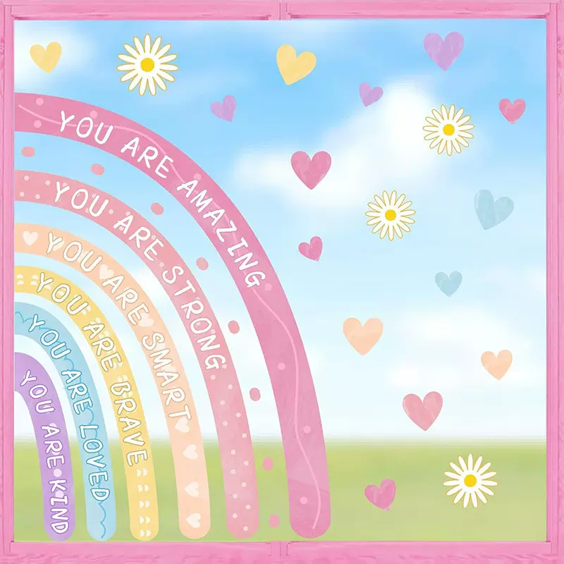 跨境新款创意卡通大彩虹爱心墙贴励志标语儿童房卧室装饰自粘贴纸