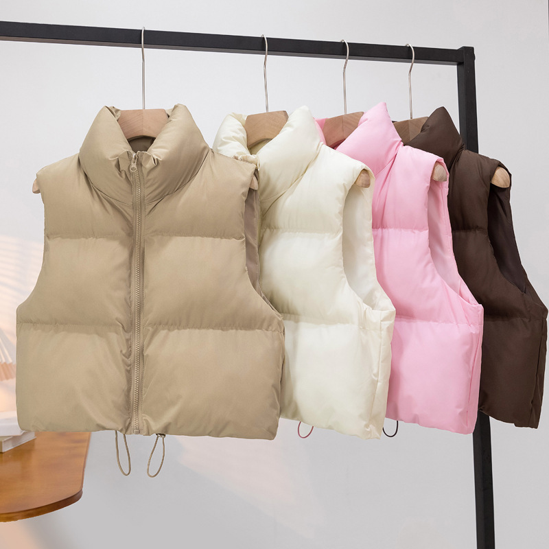 2026 Autumn and Winter New European and American Style Stand-Up Collar Cotton Vest Warm Sleeveless Jacket Vest