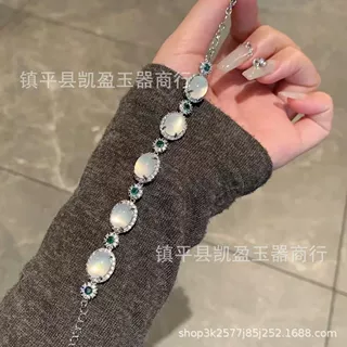 批发高冰镀银镶嵌白玉髓豪华满钻款手链玛瑙女款玉石手串直播供货