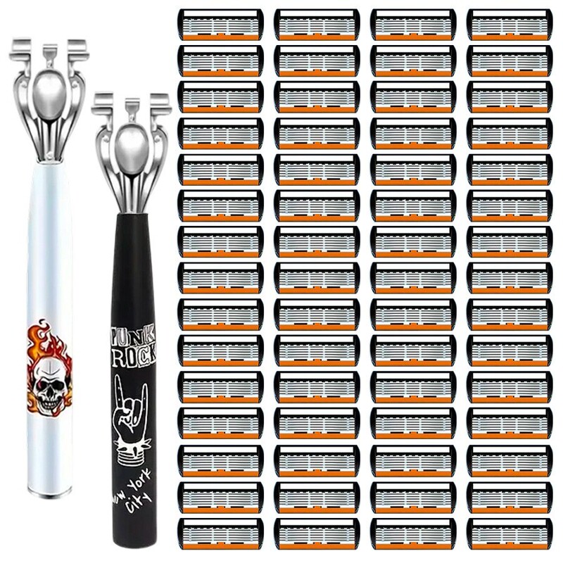 Cross-Border 6-Layer Manual Razor for Men, Hip-Hop Style Printed Handle, Multi-Blade Replacement Set Cross-Border 6-Layer Manual Razor for Men, Hip-Hop Style Printed Handle, Multi-Blade Replacement Set