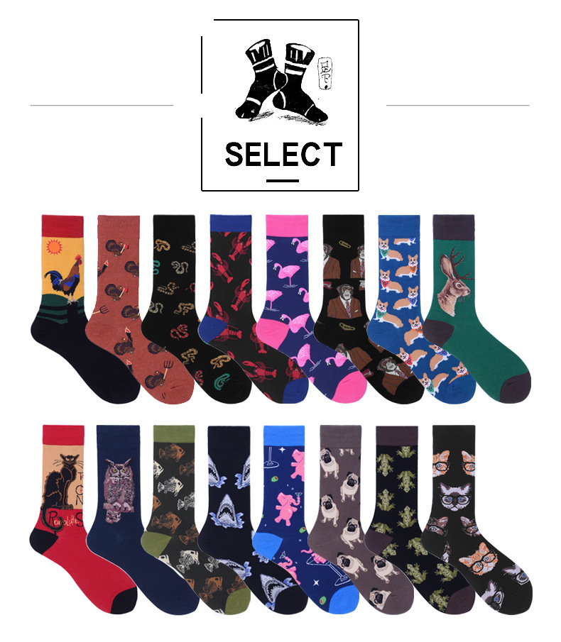 Men's Fashion Animal Cat Elk Nylon Cotton Jacquard Crew Socks display picture 1