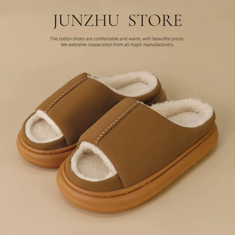 2025新款露脚趾棉拖鞋室内居家保暖加绒防滑毛绒棉拖鞋