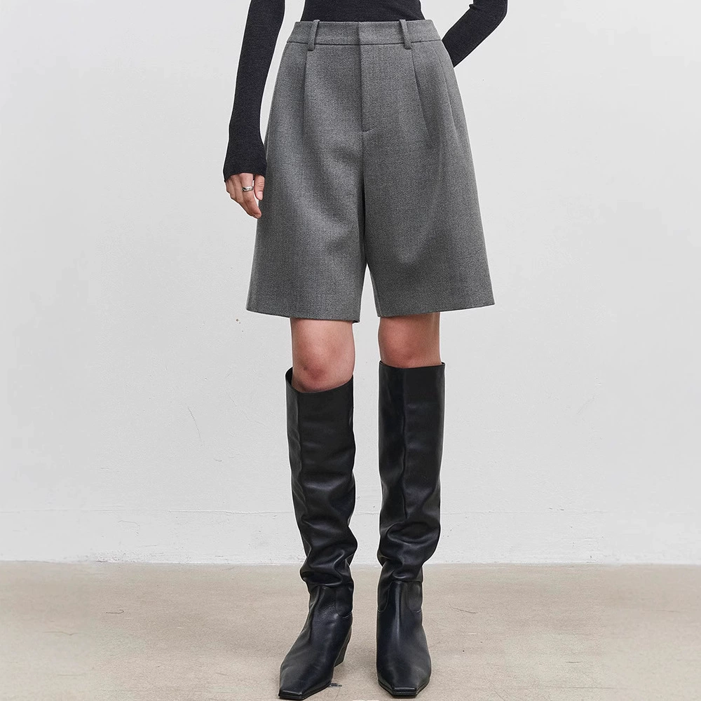 TH ~ ROW Твистовый толстый твит весной и осенью 2025 года шерстяные широкие шорты женские высокие талии тонкие сапоги брюки