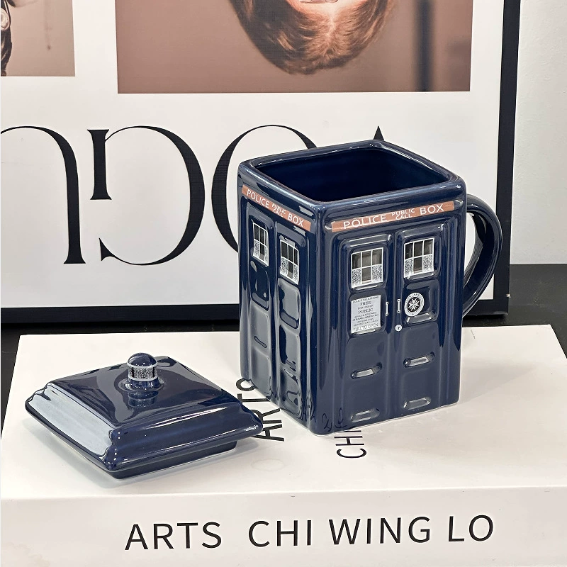 Retro Ceramic Telephone Mug, Creative British Box Design, Blue, 401–500 ml