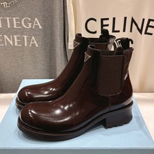 广州原标专柜品质欧美大牌真皮女鞋金属三角标英伦短筒切尔西靴