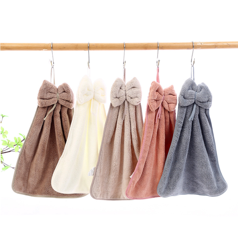 Cross-border supply coral fleece hanging towel bow cute towel small gift advertising welfare towel embroidery LOGO
