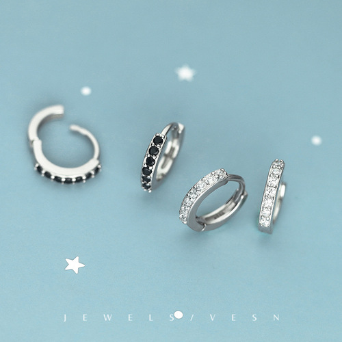 925 Silver Earrings for Women Korean Small Fresh Single Row Diamond Round Sleeping Free Earrings Simple Literary Earrings