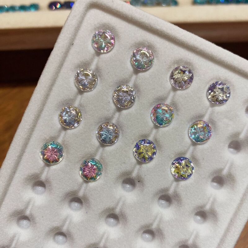 New Round Coated Flower Heart Water Baby Zircon Colorful Jellyfish Shape Sparkling Stud Earrings Loose Stone Xiaohongshu Hot Item