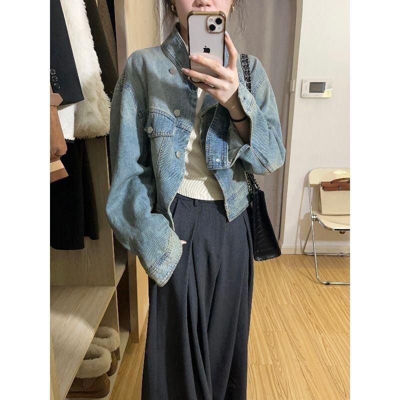 Retro denim design short jacket for leisure