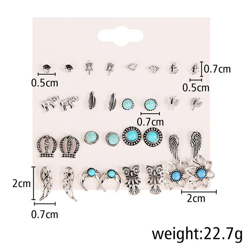 16 Pairs Retro Geometric Alloy Plating Womenu0027S Ear Studs