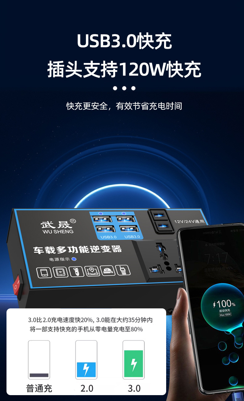 Car inverter 12v24v universal to 220v car power socket car truck charging inverter converter