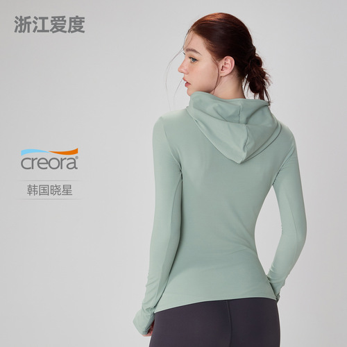 Love Degree Bare Sensation Autumn Hooded Fitness Suit Slimming Finger Glove Yoga Long Sleeve Training Running Sport Top Women Autumn