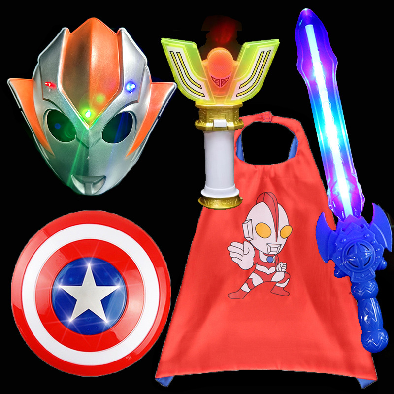 Greecho Otte máscara para niños capa de espada luminosa juegos de rol accesorios juguetes para niños y niñas