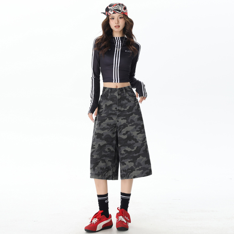 American Retro Cropped Wide Leg Jeans Women's Spring and Summer 2025 American Retro High Waist Slimming Loose Wide Leg Pants