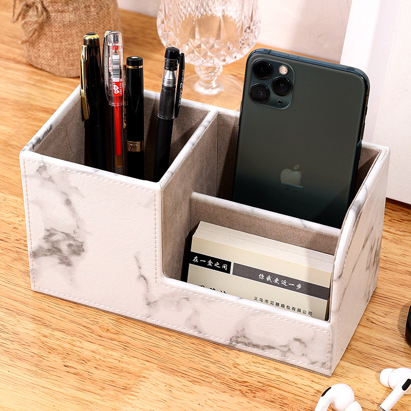 Leather Box Custom Desktop Miscellaneous Storage Box Business Card Pen Holder Office Storage Box