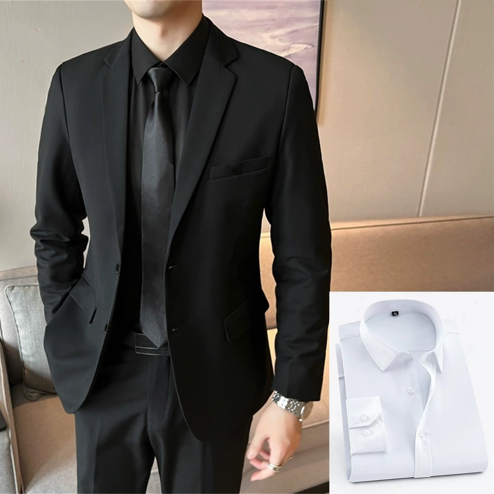 Мужской классический костюм‑пиджак slim fit, чёрный, высокое качество, с опцией галстука