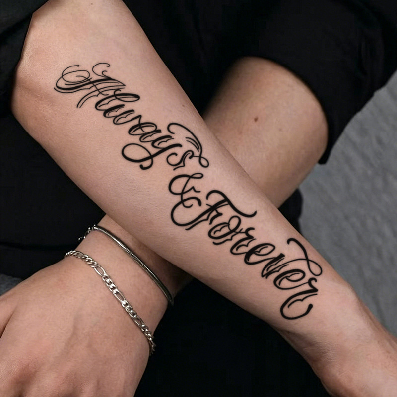 American retro curly script short phrase tattoo sticker, two lines of the same romantic English text, long-lasting tattoo sticker for the forearm American retro curly script short phrase tattoo sticker, two lines of the same romantic English text, long-lasting tattoo sticker for the forearm