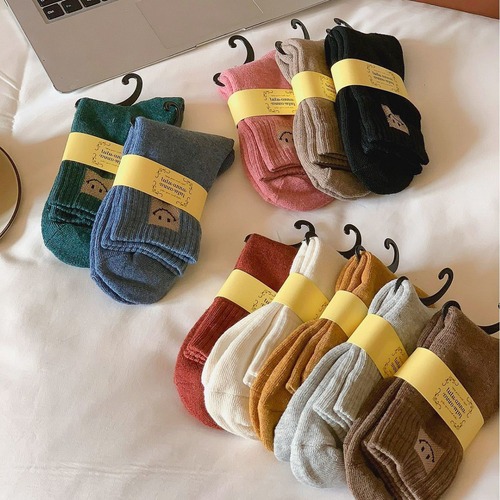 tutu smiling face thickened terry socks mid-calf imitation wool towel floor socks warm women's winter socks