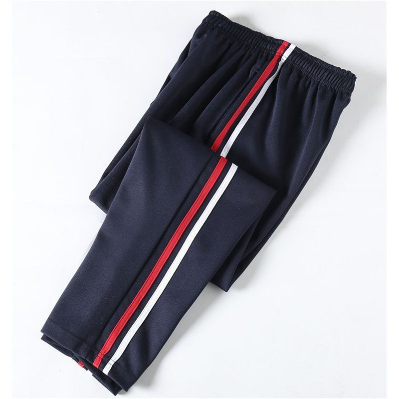 White and Red Two-Stripe School Pants Navy Blue Middle and High School Sports Pants Elementary School Uniform Pants Black Red and White Two-Stripe