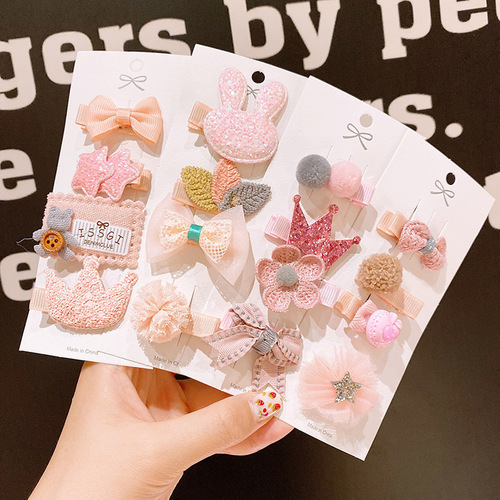 Korean Children's Hair Clip, Non-Damaging, Princess Baby Crown with Bow, Hair Pin for Girls, All-in-One Fabric Duck Bill Clip