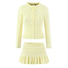 跨境专供欧美女装速卖通INS爆款时尚收腰绑带开衫毛衣+包臀裙套装