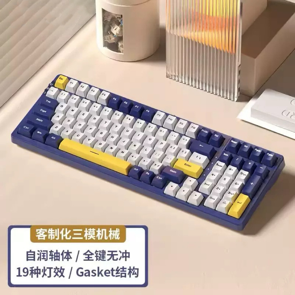 98-Key Real Mechanical Keyboard Gasket Hot-Swappable Wireless Bluetooth Full-Key Rollover-Free Internet Cafe Game Office Dedicated