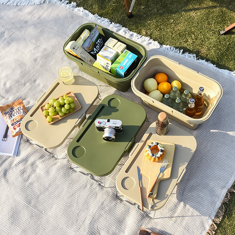 Outdoor spring outing camping foldable storage box folding table picnic portable storage basket picnic basket comes with small table